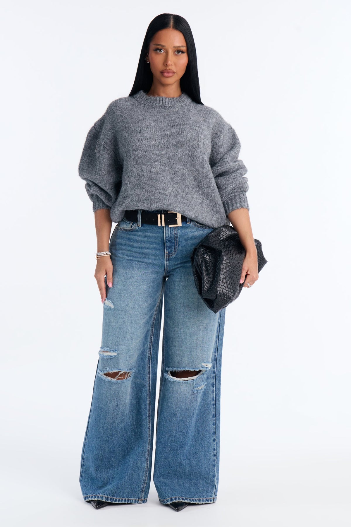 Effortless Chic Heavy Yarn Everyday Relaxed Sweater - Grey