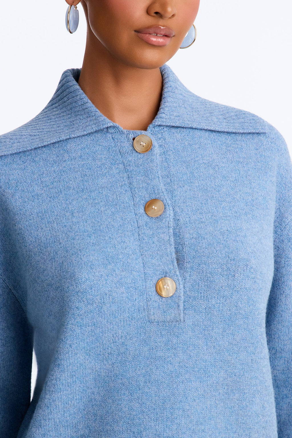 Colored Leaves Button Up Pullover Sweater - Blue