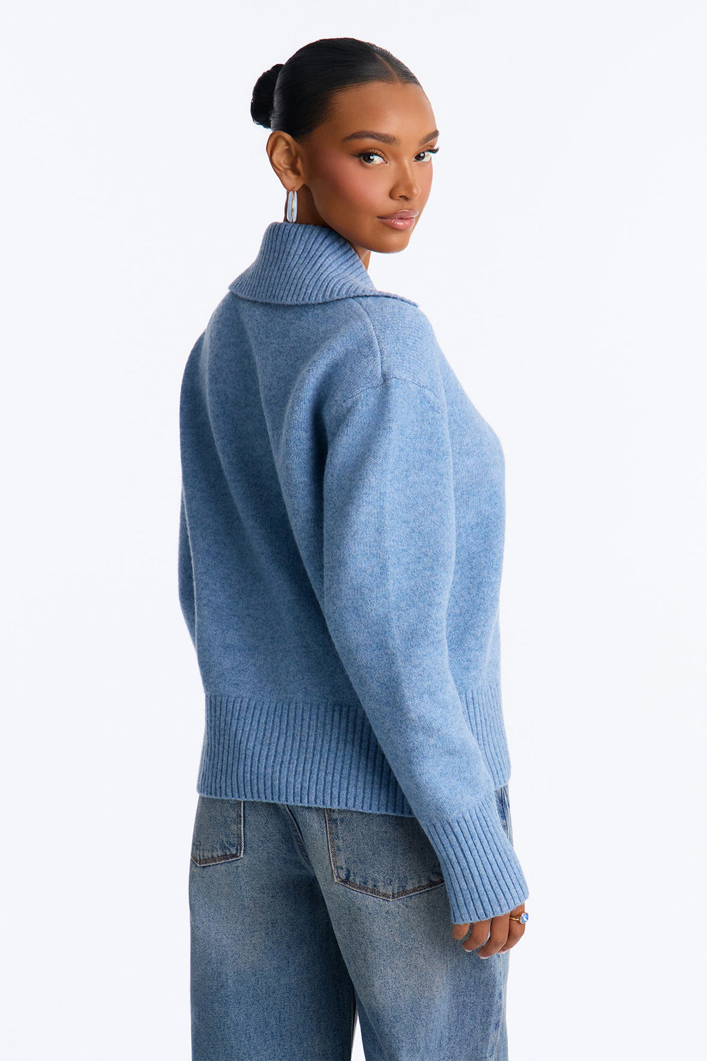 Colored Leaves Button Up Pullover Sweater - Blue