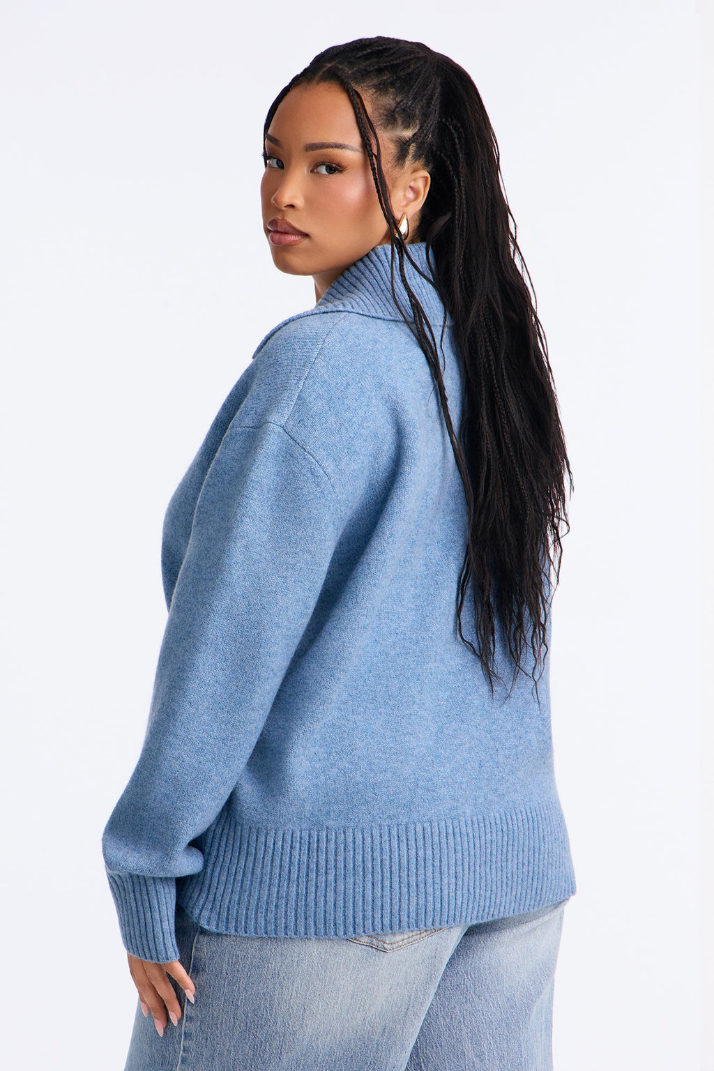 Colored Leaves Button Up Pullover Sweater - Blue