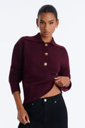 Colored Leaves Button Up Pullover Sweater - Burgundy
