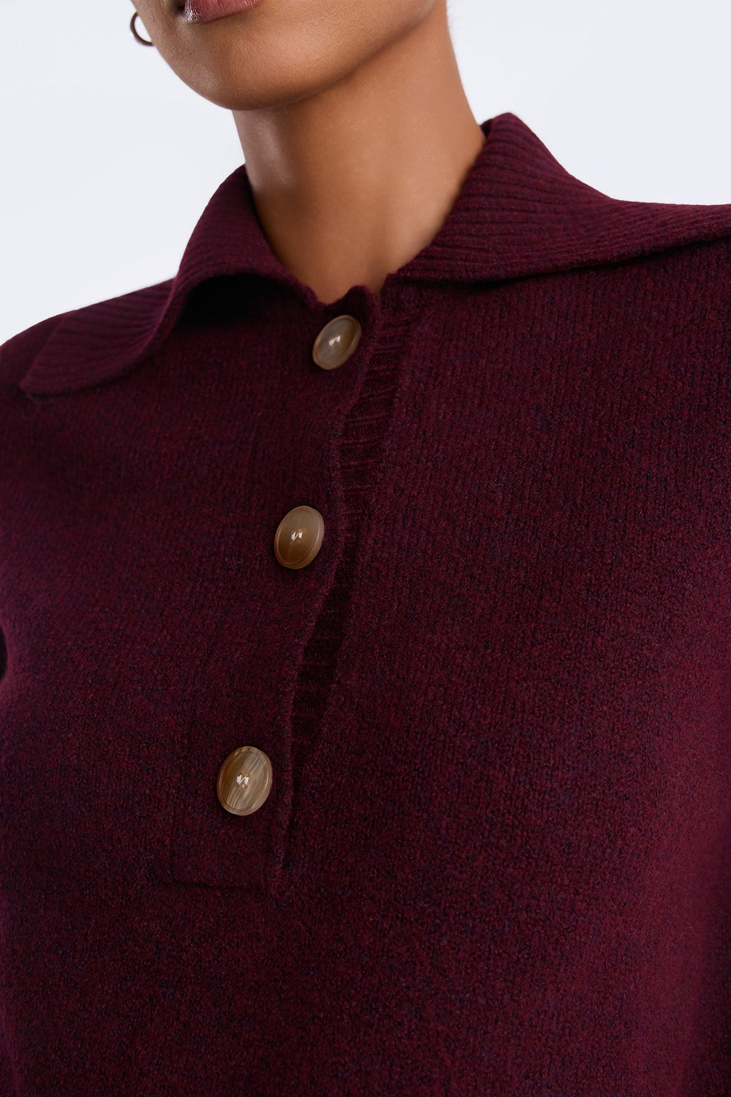Colored Leaves Button Up Pullover Sweater - Burgundy