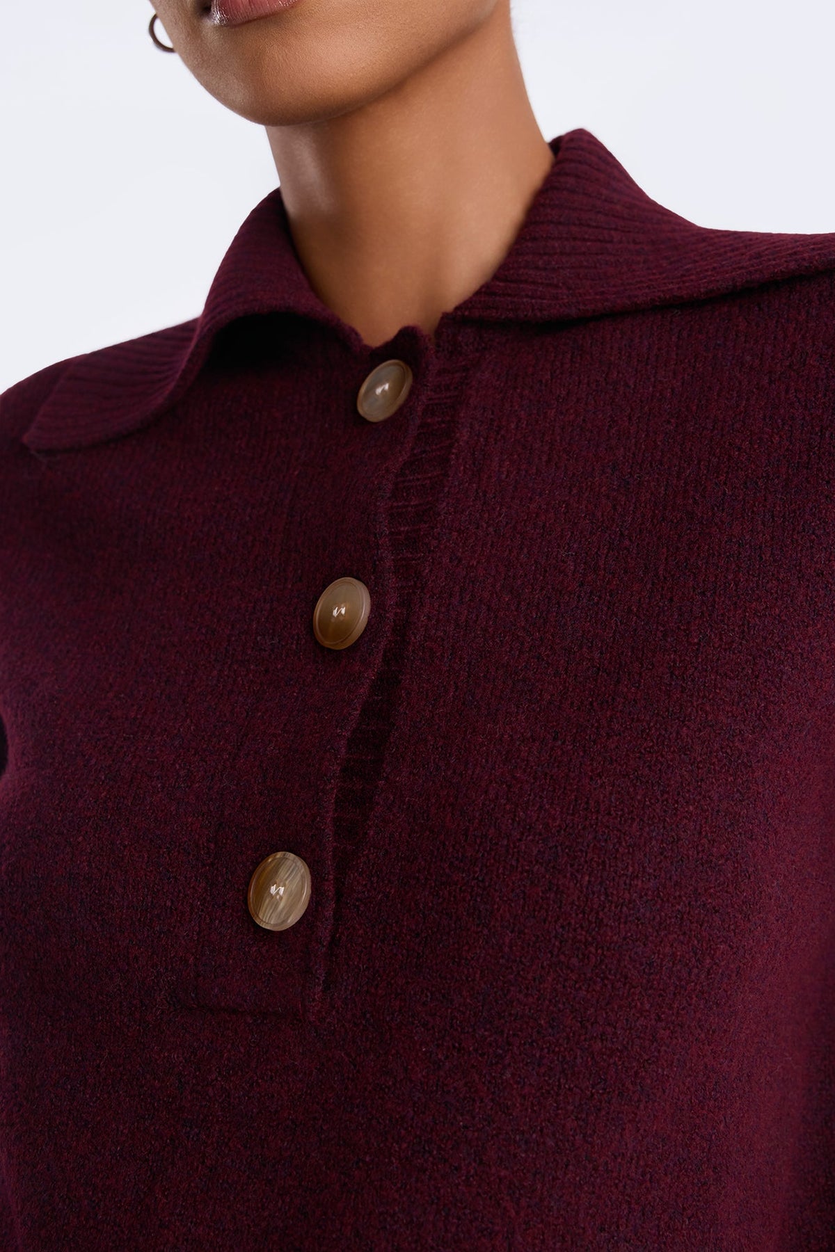 Colored Leaves Button Up Pullover Sweater - Burgundy