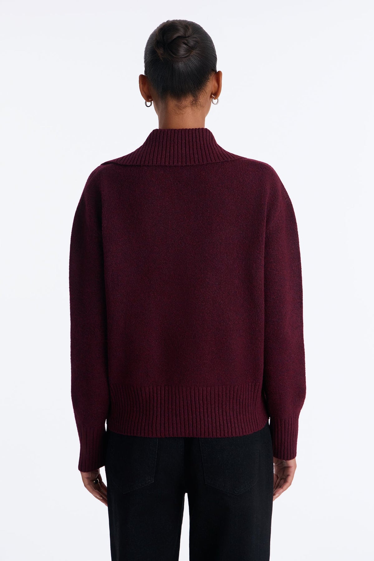 Colored Leaves Button Up Pullover Sweater - Burgundy