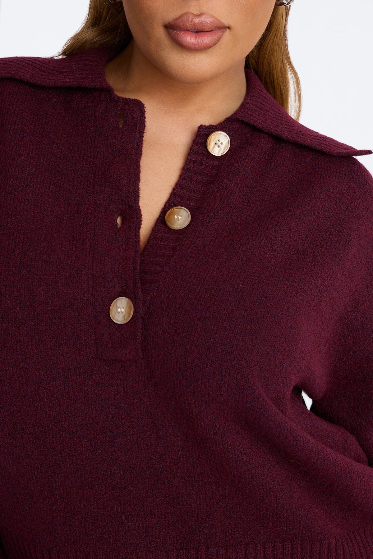 Colored Leaves Button Up Pullover Sweater - Burgundy