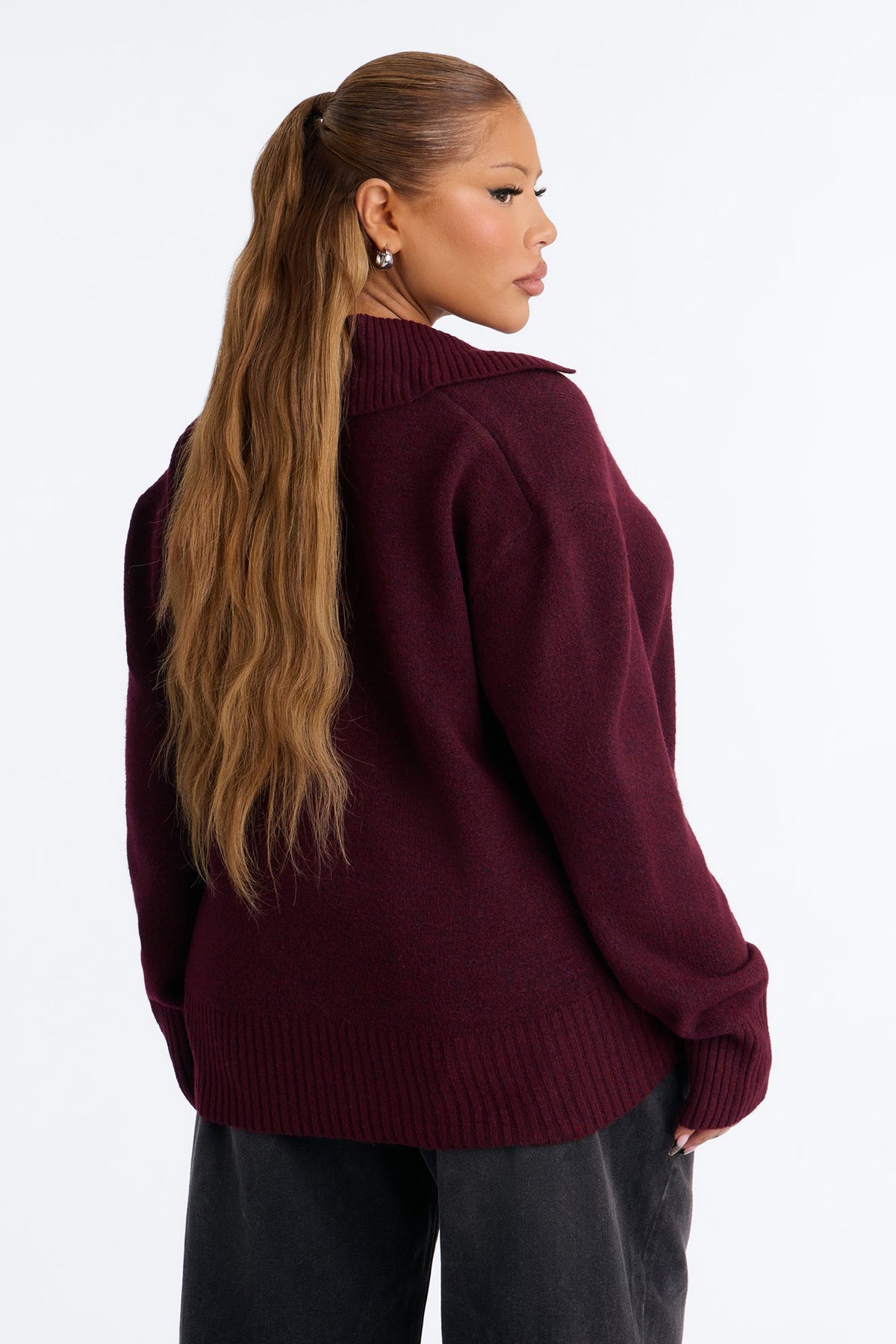 Colored Leaves Button Up Pullover Sweater - Burgundy