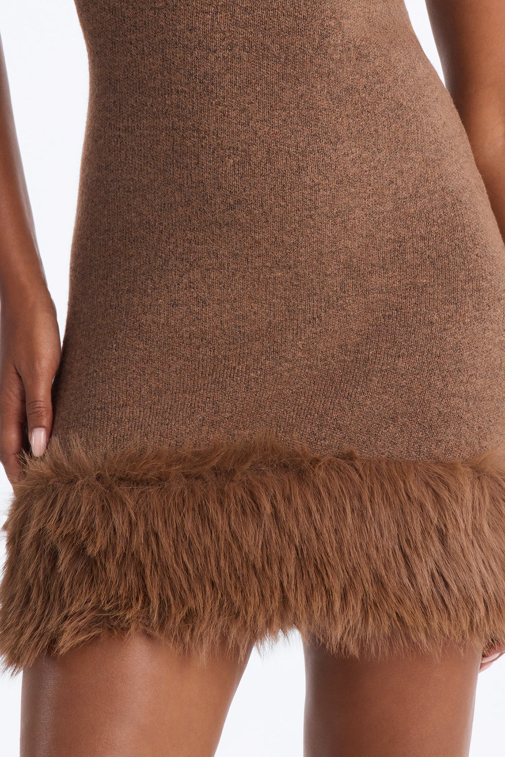 Autumn Fur Trim Sweater Mini Dress - Brown