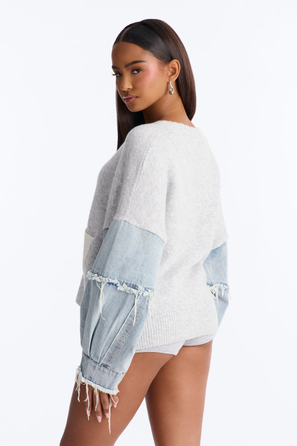 Not The Same Denim Contrast Cardigan - Grey