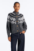 Autumn Touch Fuzzy Fair Isle Cardigan - Charcoal/combo