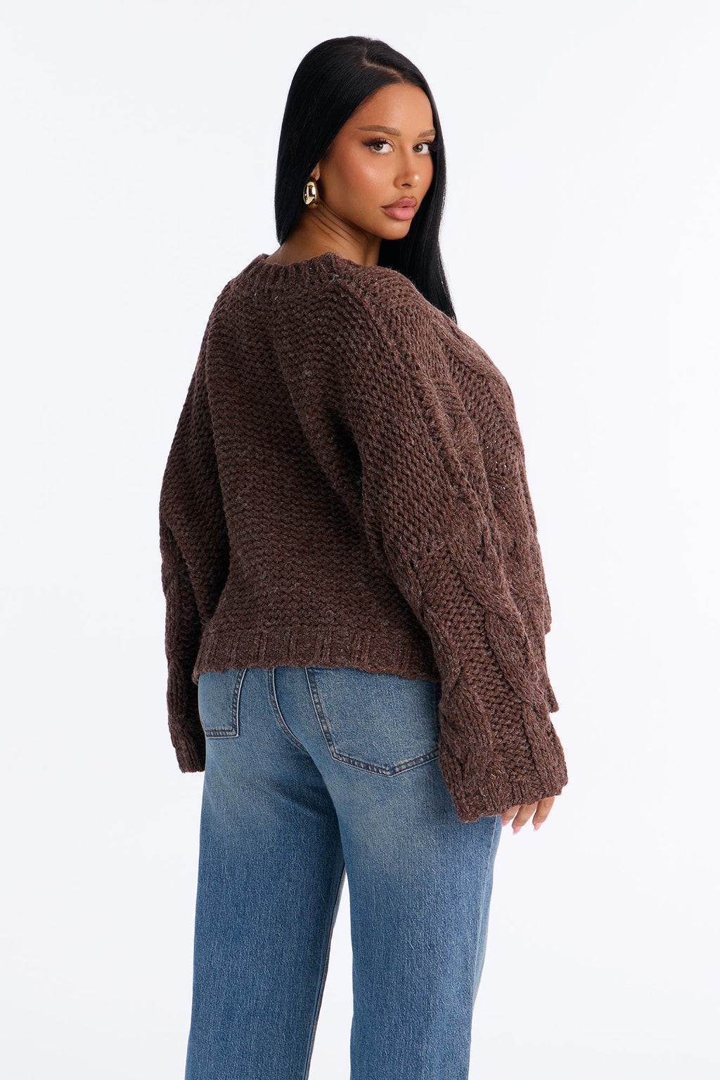 Nola Relaxed Cable Knit Sweater - Brown