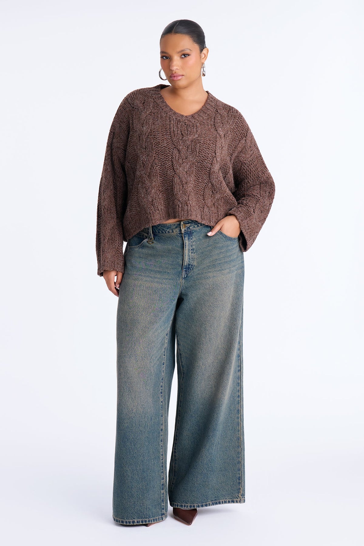 Nola Relaxed Cable Knit Sweater - Brown