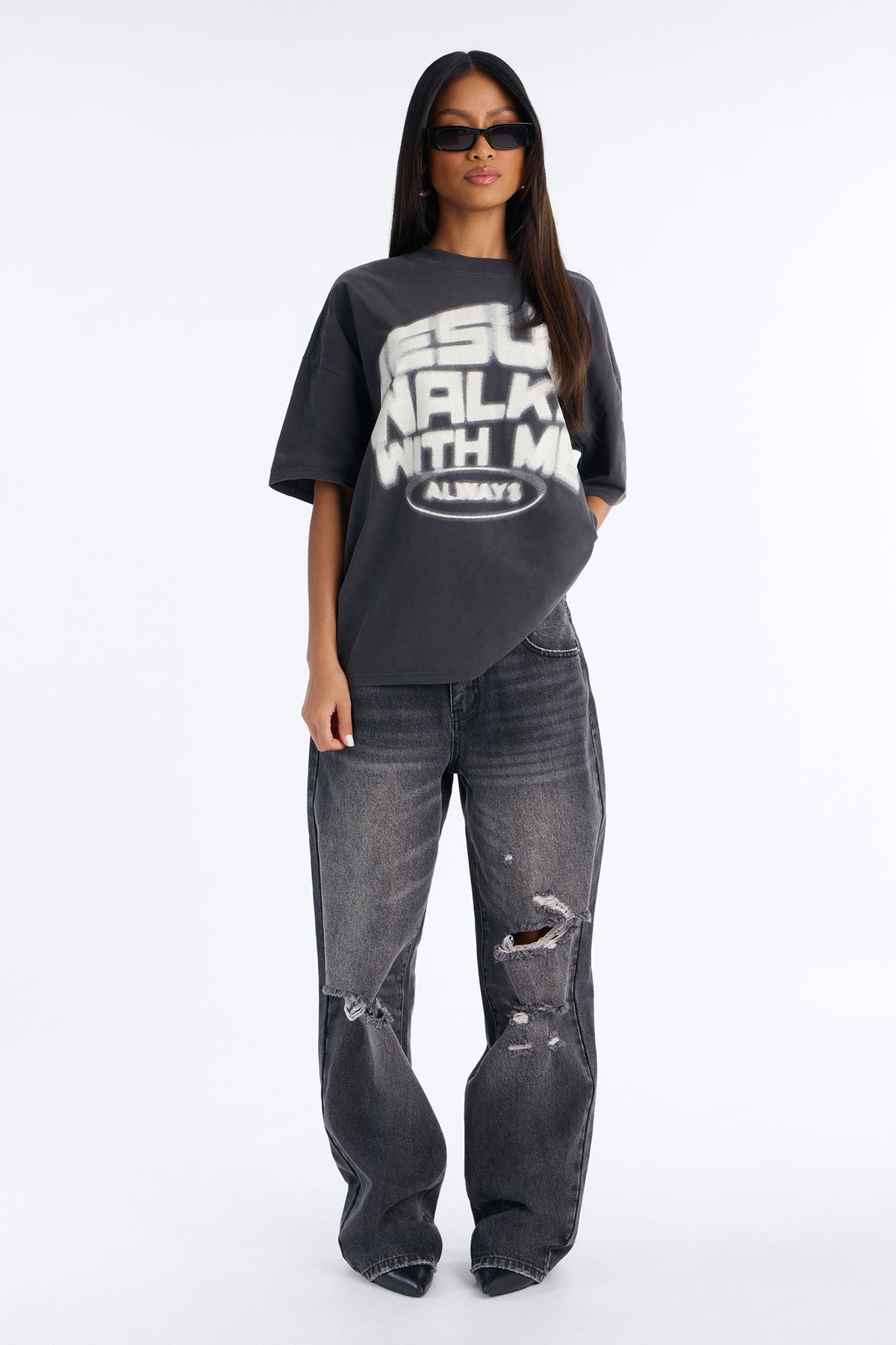Jesus Walks With Me Always Tee - Charcoal