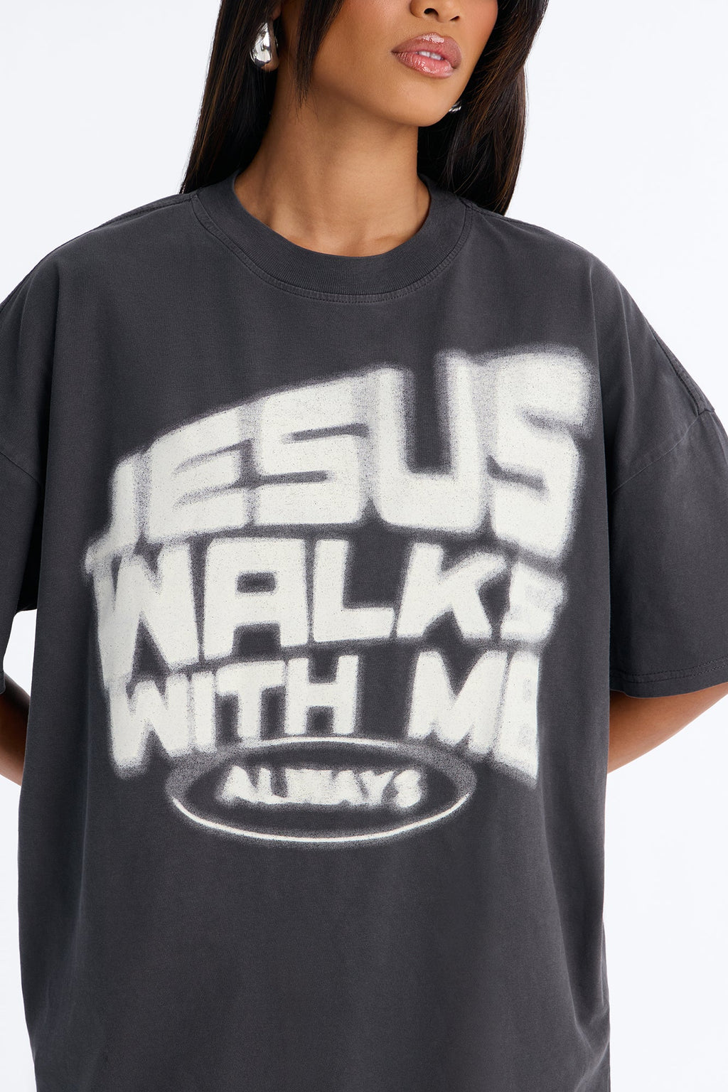 Jesus Walks With Me Always Tee - Charcoal