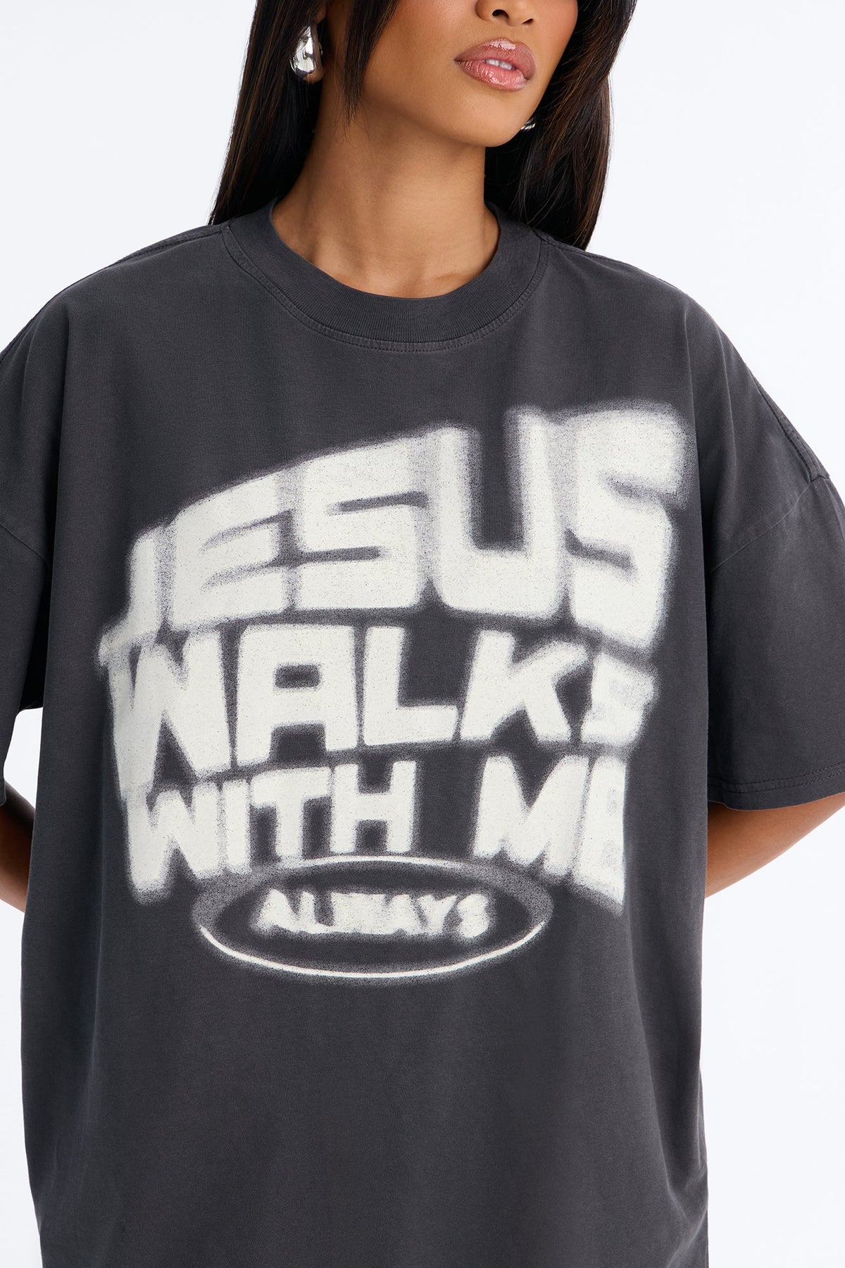 Jesus Walks With Me Always Tee - Charcoal