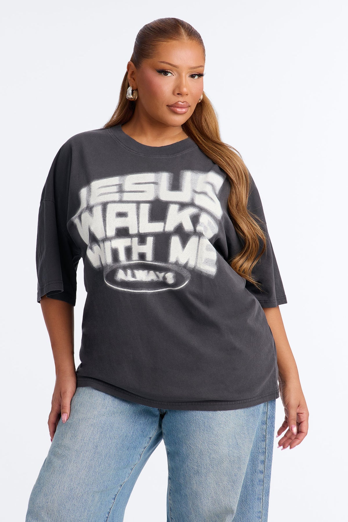 Jesus Walks With Me Always Tee - Charcoal