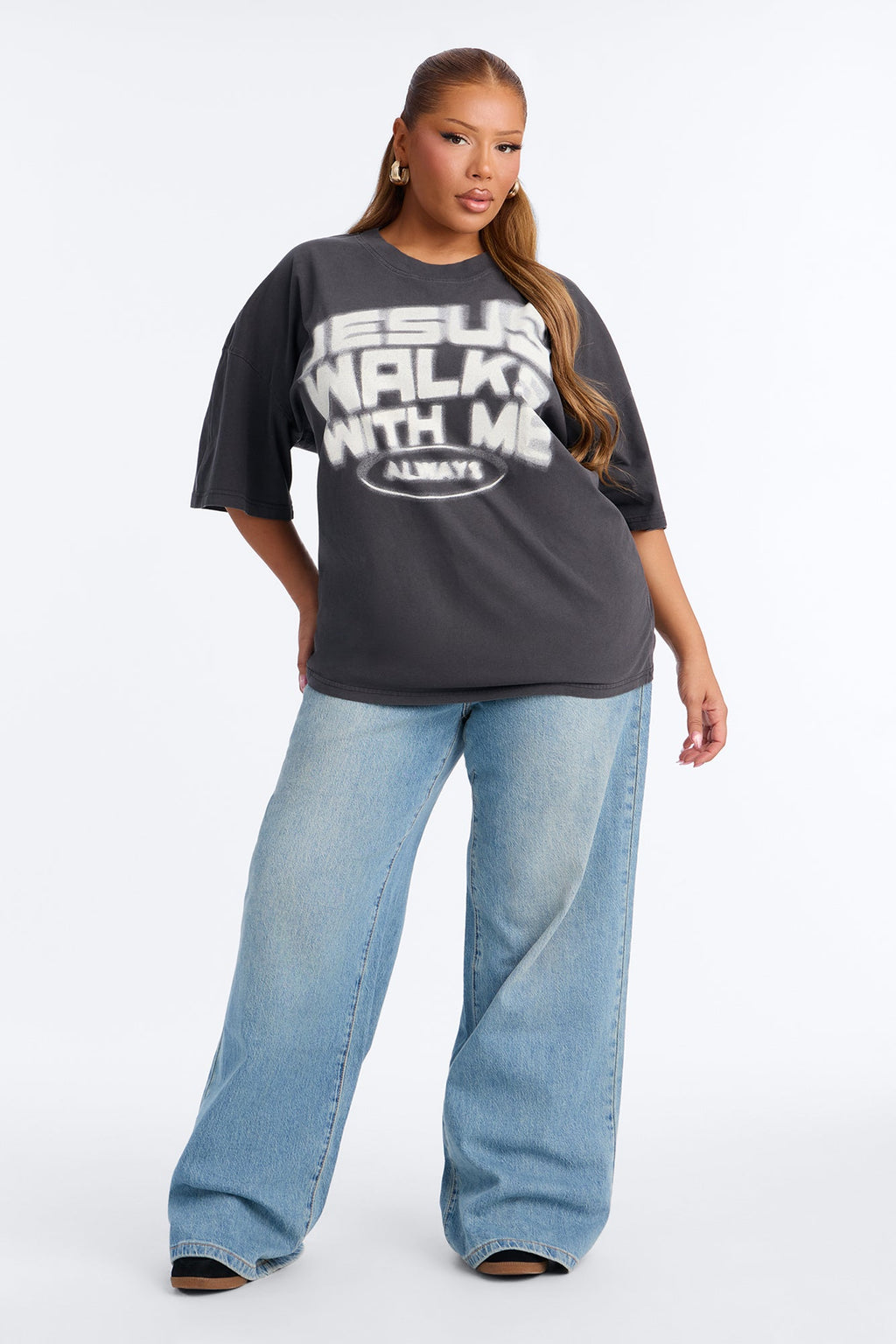 Jesus Walks With Me Always Tee - Charcoal