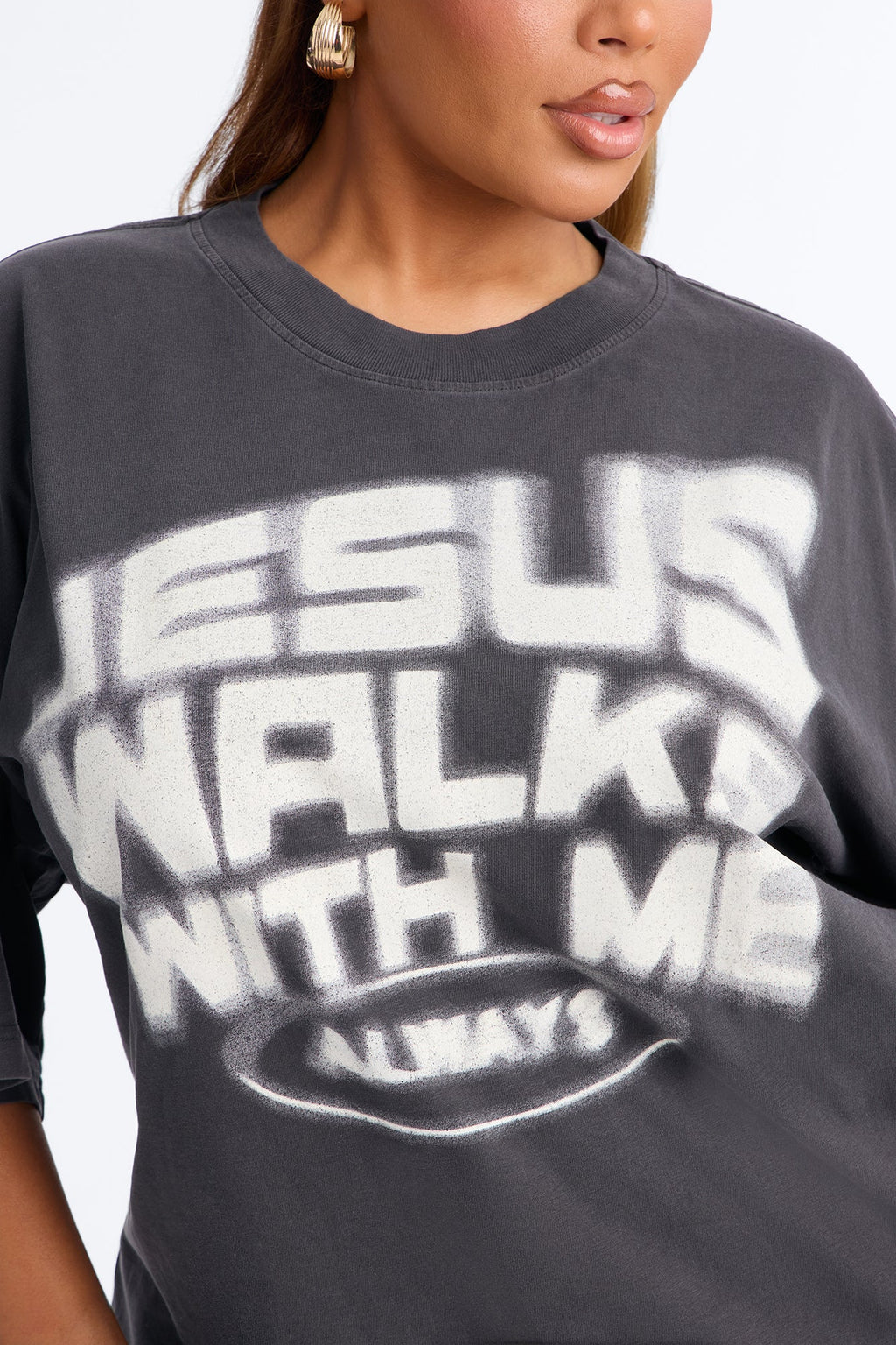 Jesus Walks With Me Always Tee - Charcoal