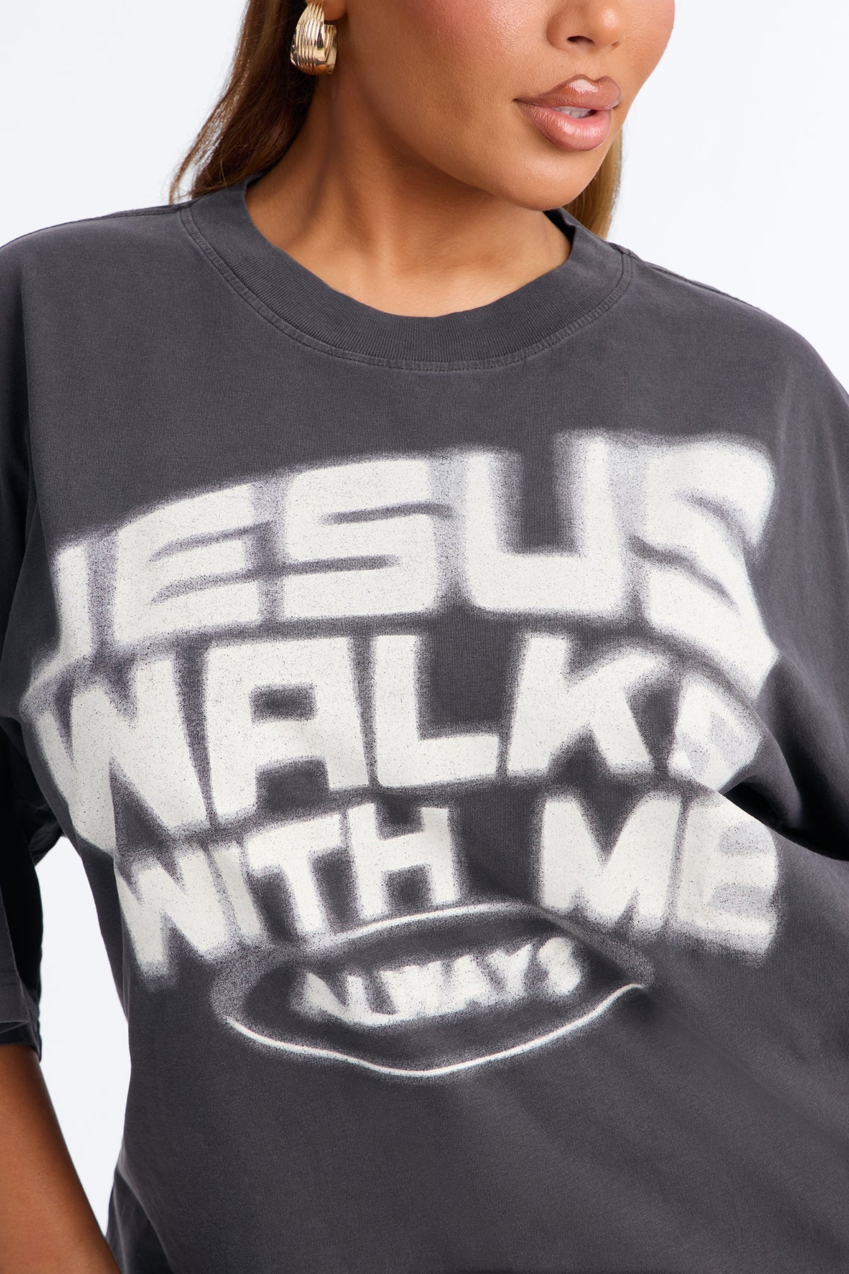 Jesus Walks With Me Always Tee - Charcoal