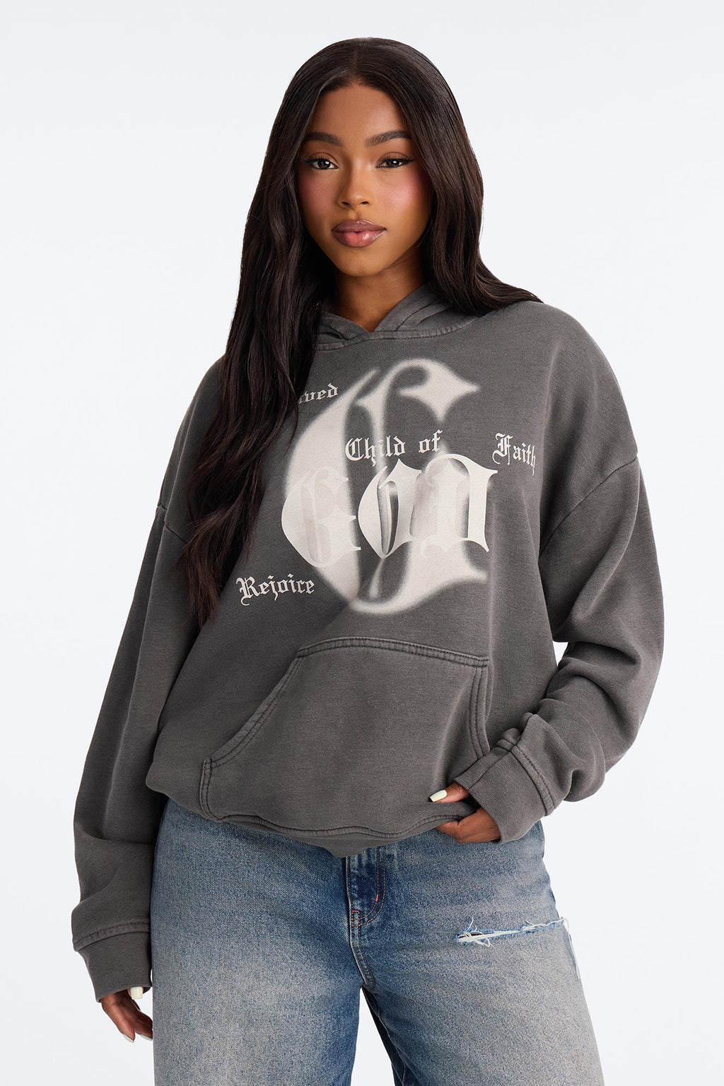 Child Of God Rejoice Washed Pullover Hoodie - Charcoal