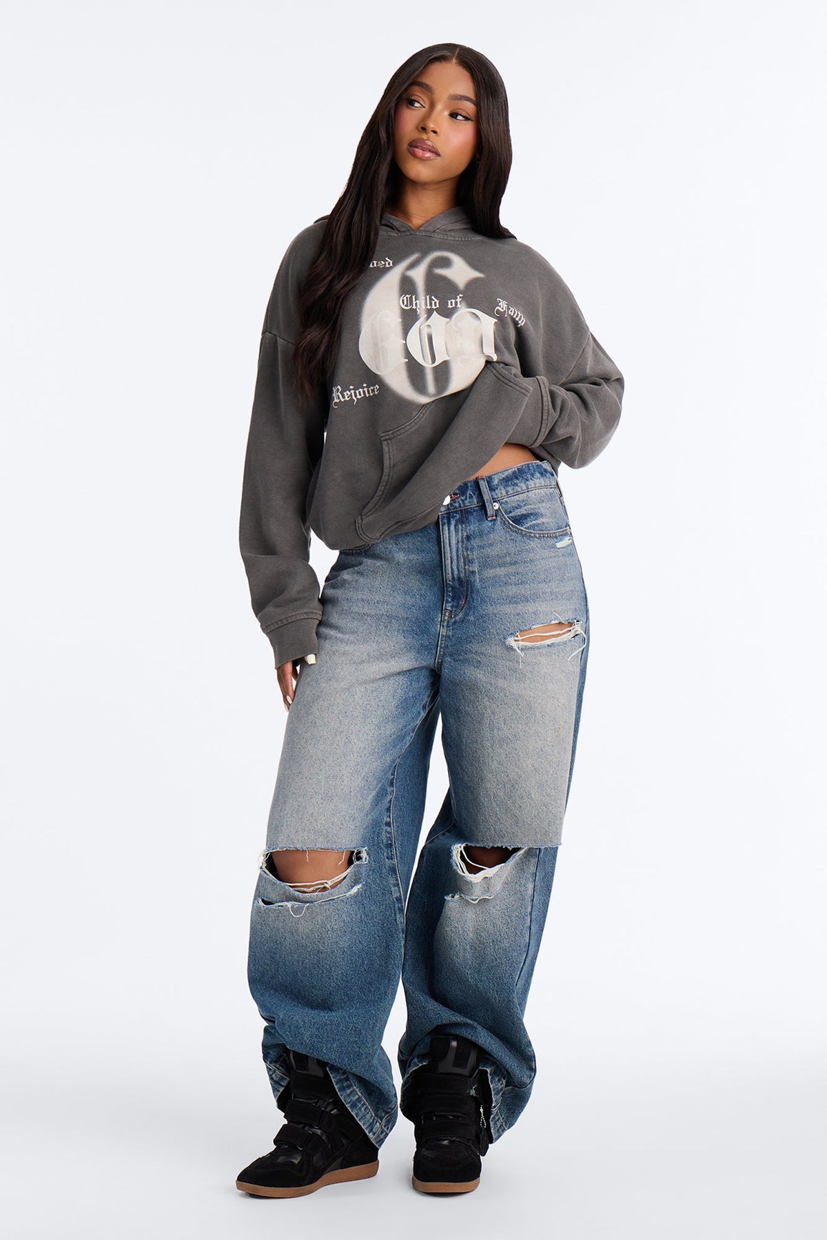 Child Of God Rejoice Washed Pullover Hoodie - Charcoal
