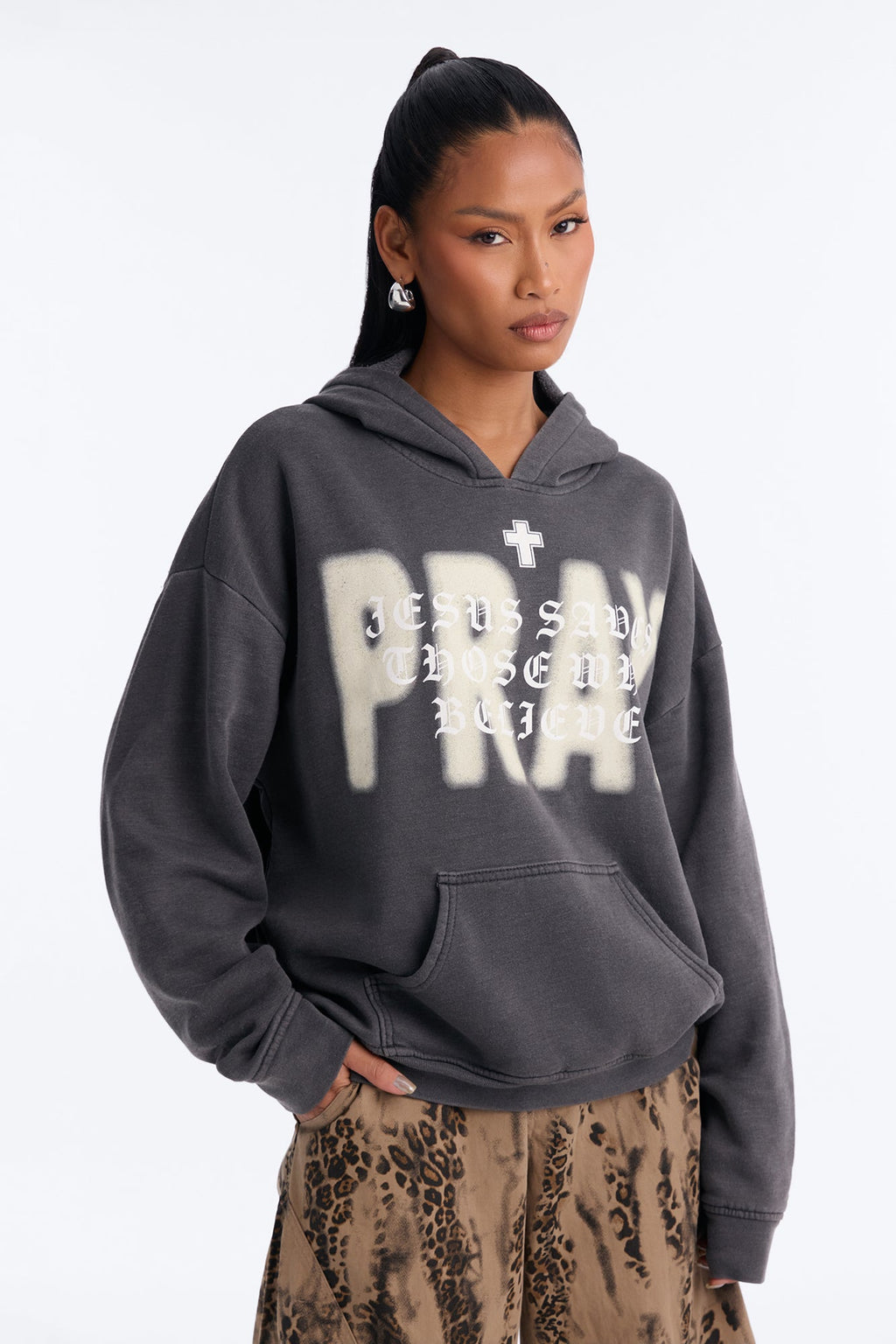 Believe In Jesus Washed Pullover Hoodie - Black