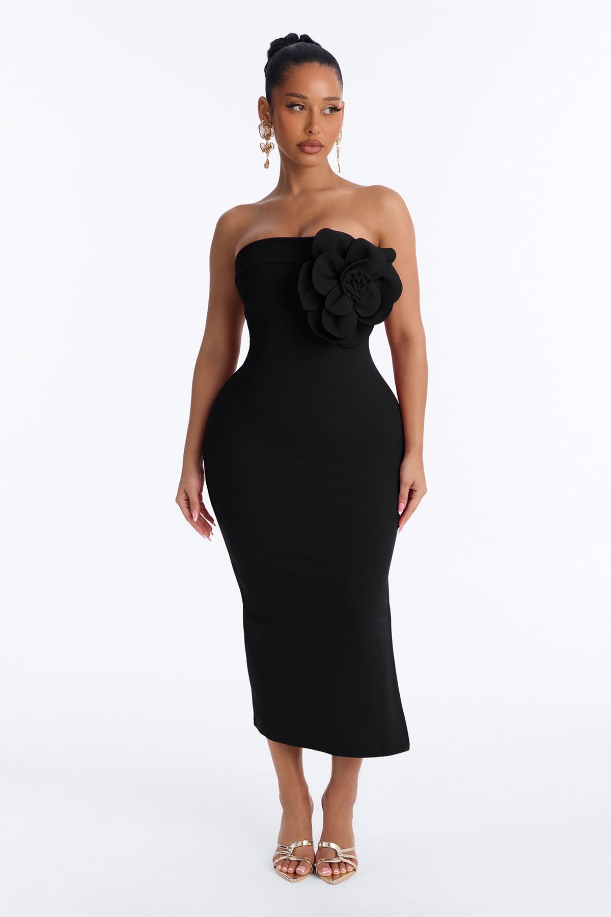 Beautiful Rose Midi Dress - Black