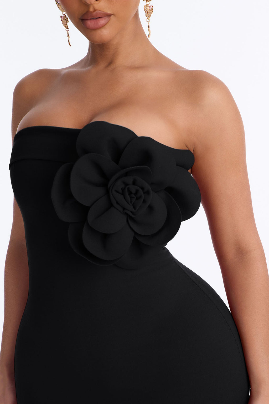 Beautiful Rose Midi Dress - Black
