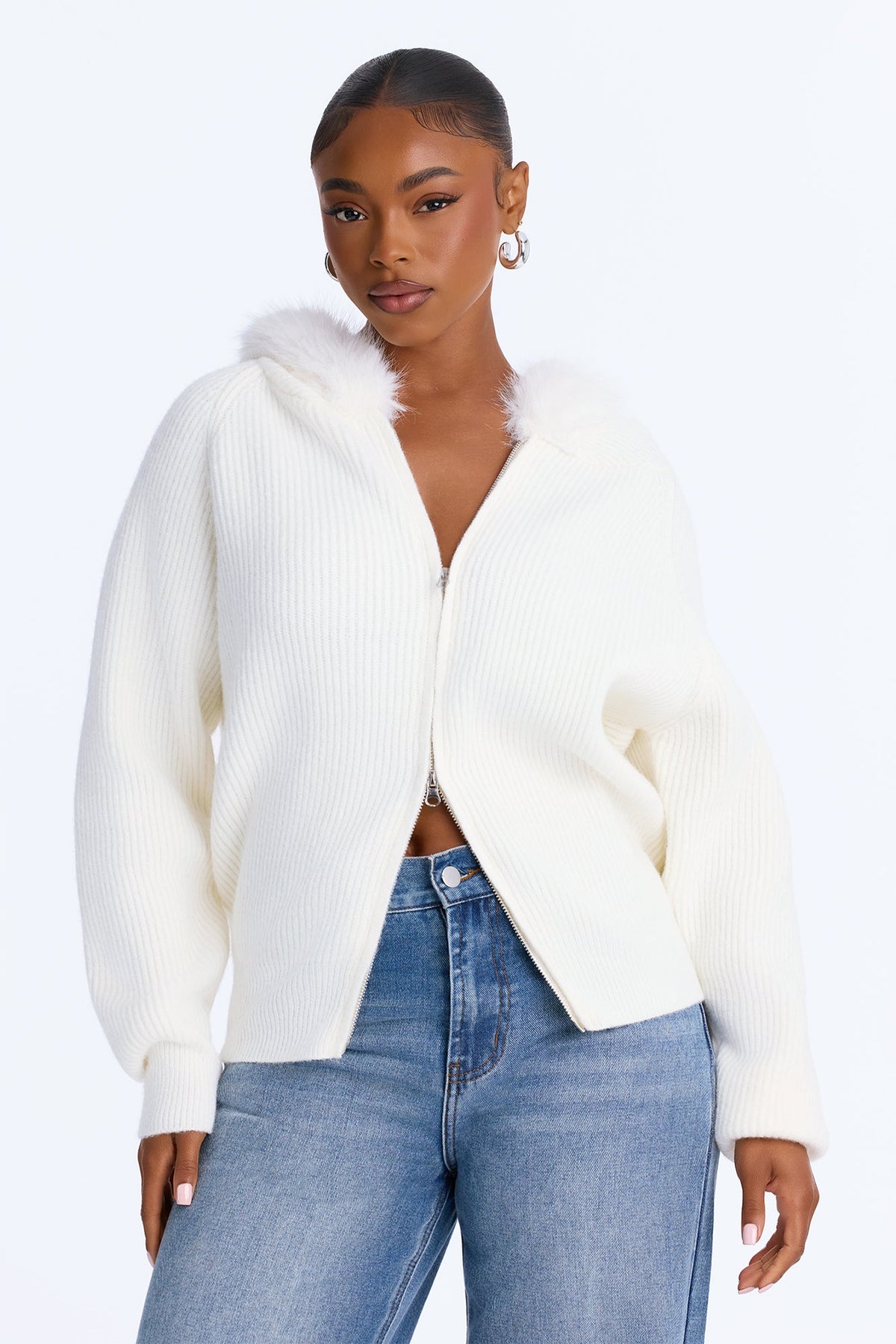 Coldest One Here Hooded Faux Fur Sweater - Ivory