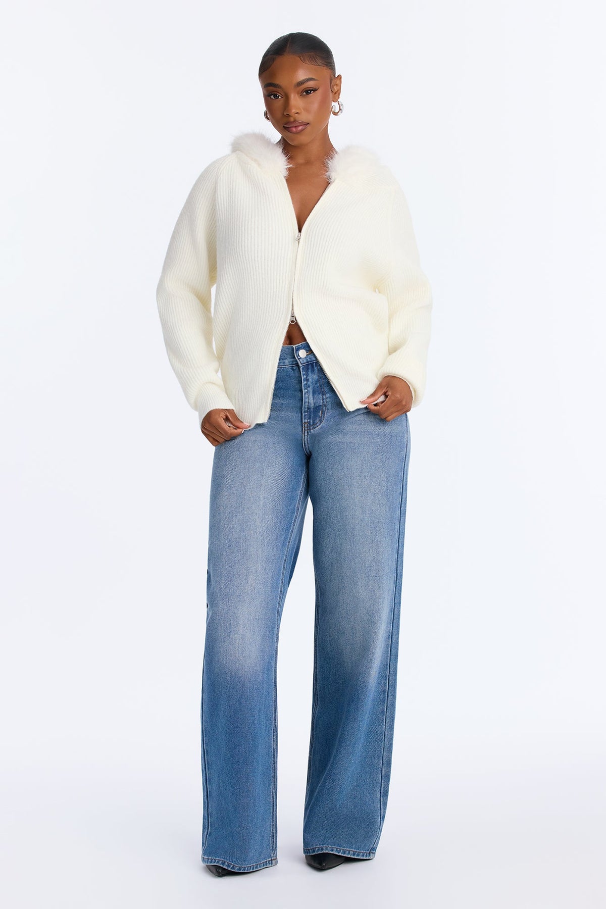 Coldest One Here Hooded Faux Fur Sweater - Ivory