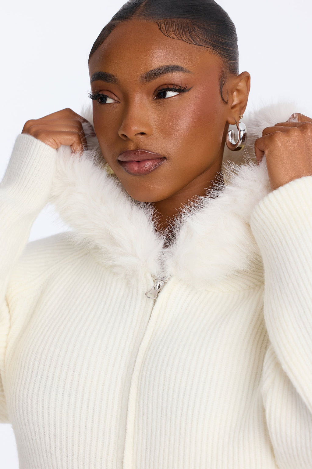 Coldest One Here Hooded Faux Fur Sweater - Ivory
