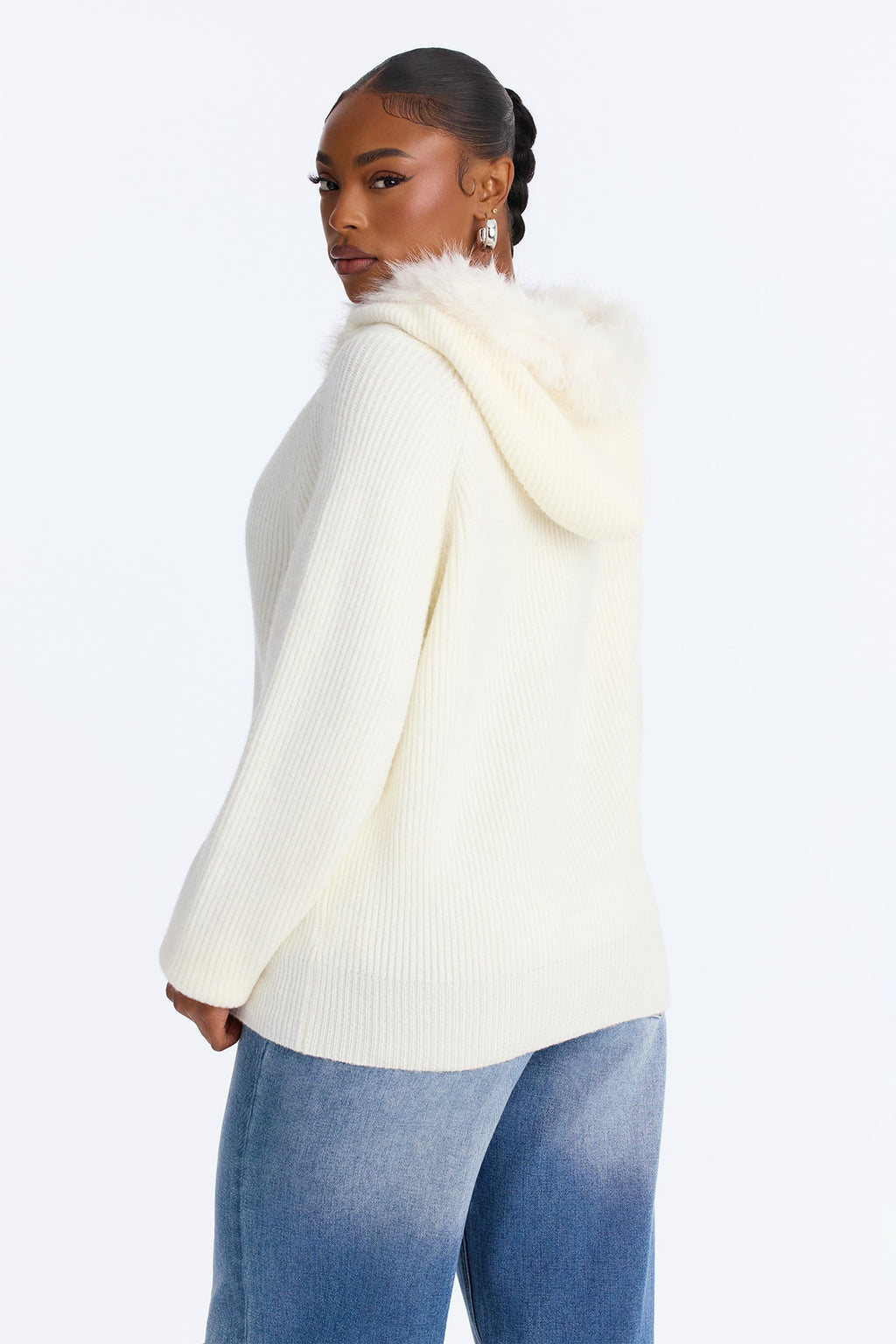 Coldest One Here Hooded Faux Fur Sweater - Ivory