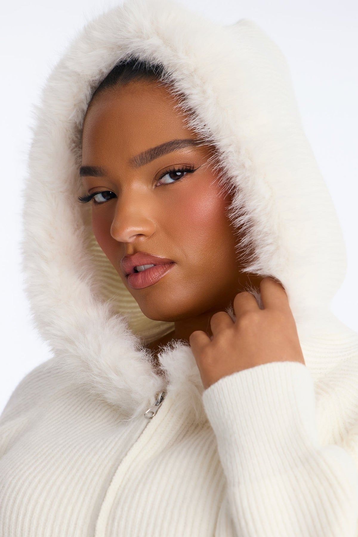 Coldest One Here Hooded Faux Fur Sweater - Ivory