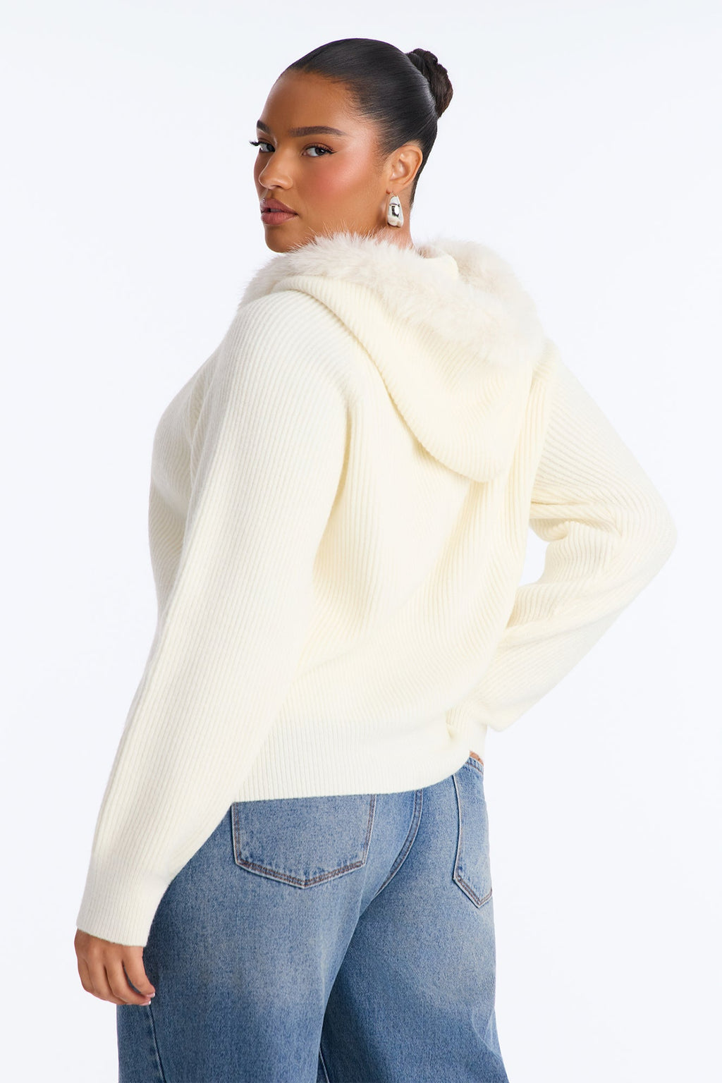 Coldest One Here Hooded Faux Fur Sweater - Ivory