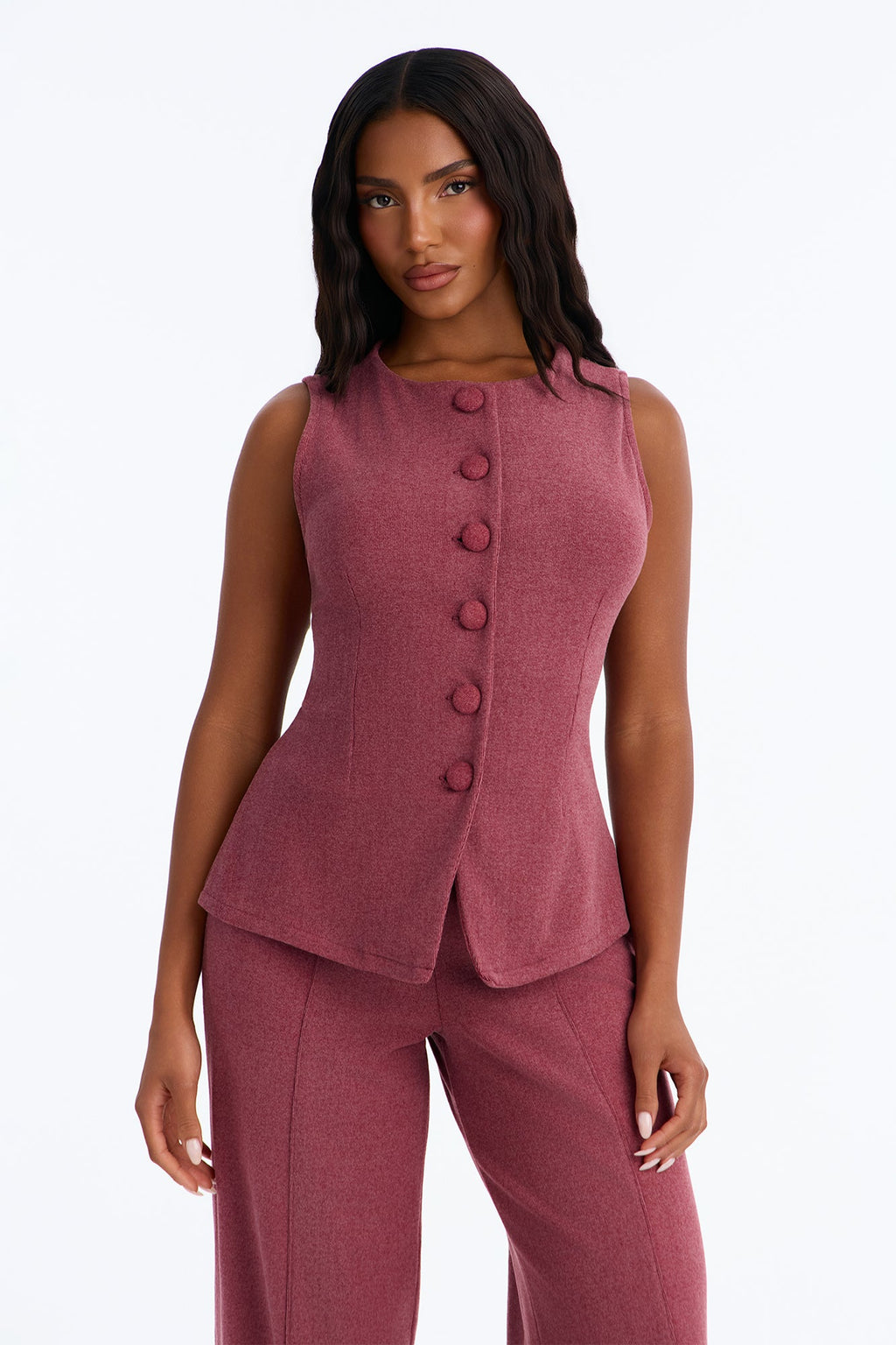 Camille Vest Pant Set - Wine