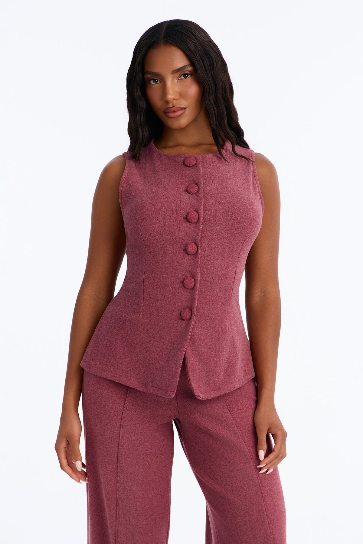 Camille Vest Pant Set - Wine