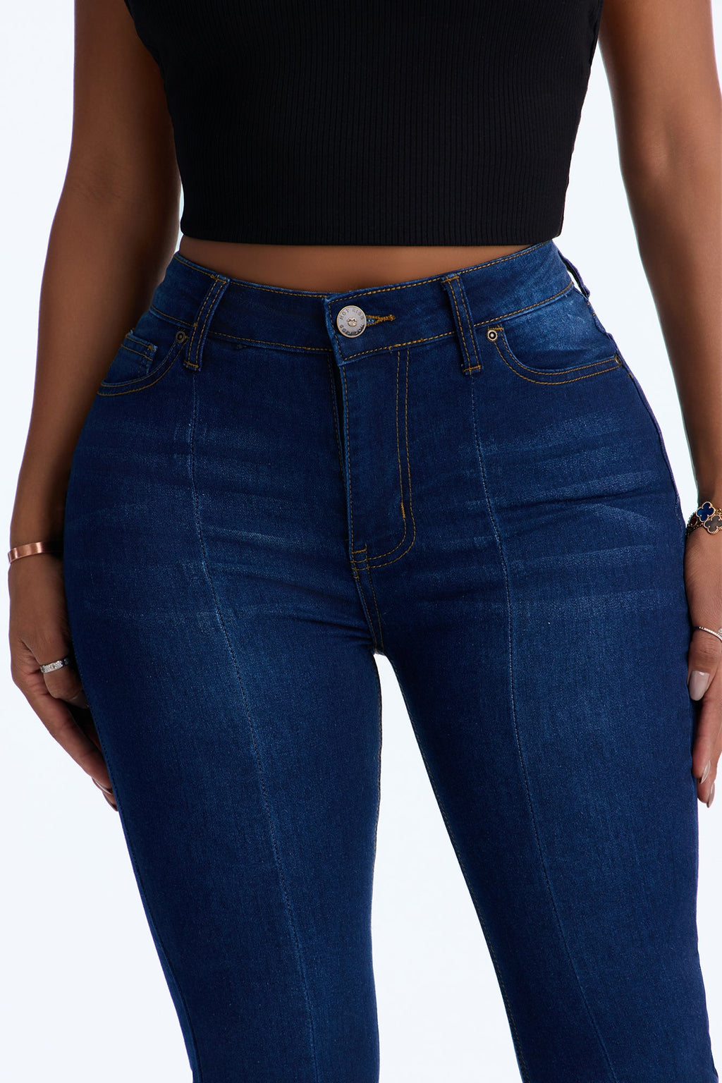 Sally Step Hem High Rise Flare Leg Jeans - Dark Wash