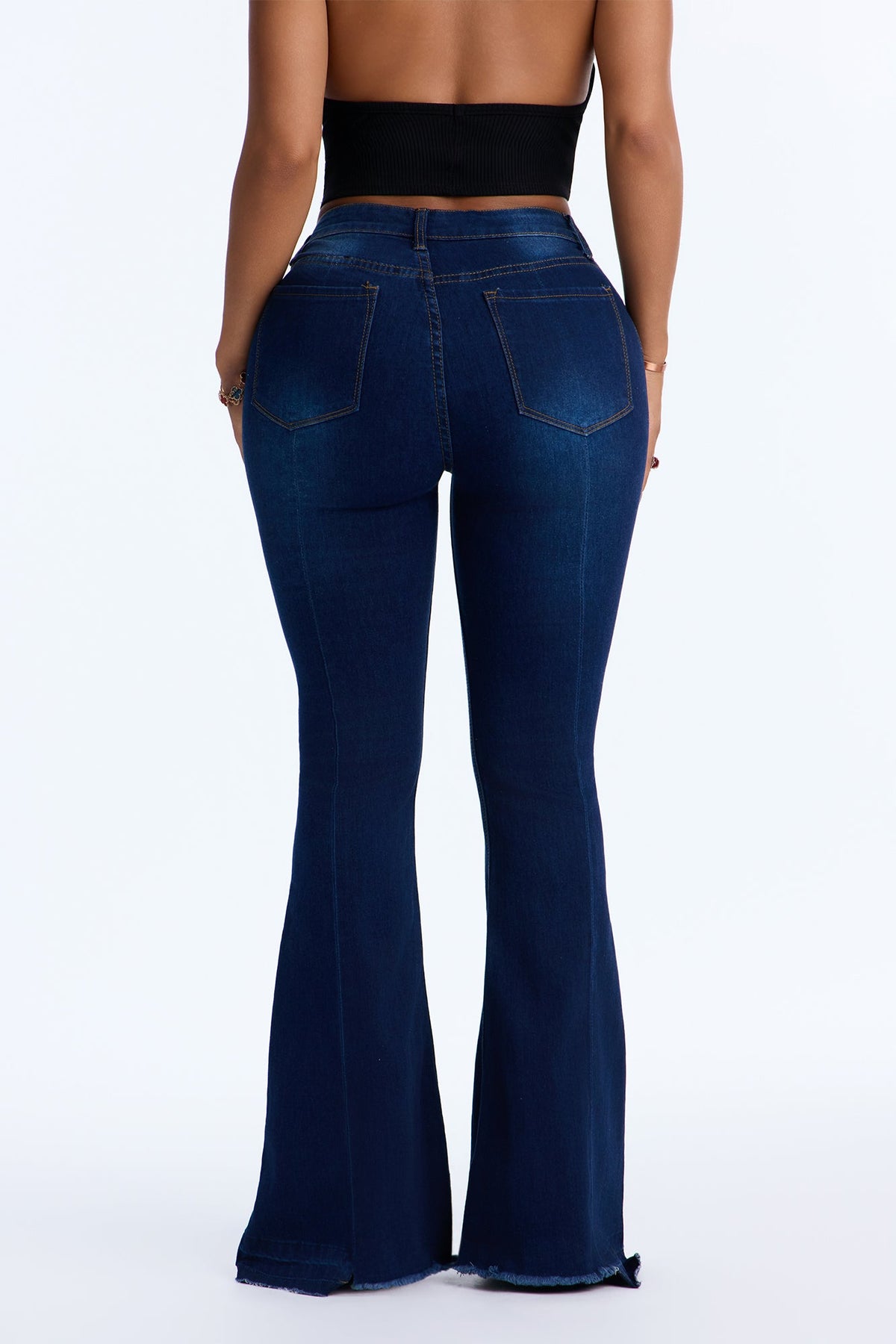 Sally Step Hem High Rise Flare Leg Jeans - Dark Wash