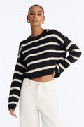 Back To Back Striped Pullover Sweater - Black/combo