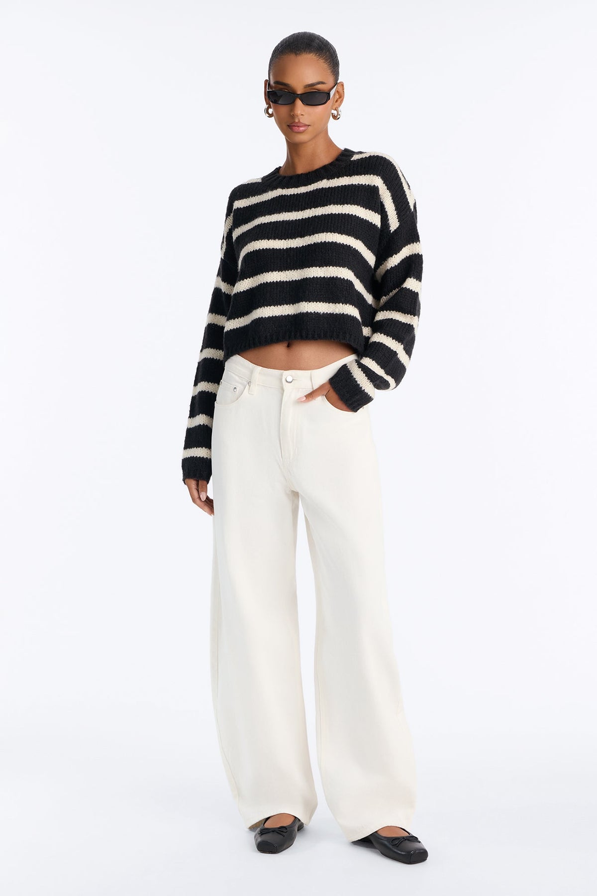 Back To Back Striped Pullover Sweater - Black/combo