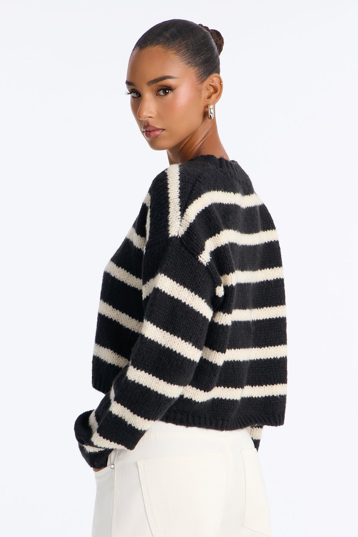 Back To Back Striped Pullover Sweater - Black/combo