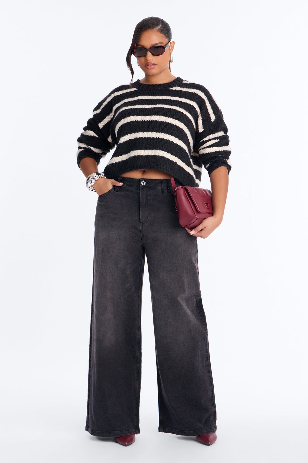 Back To Back Striped Pullover Sweater - Black/combo