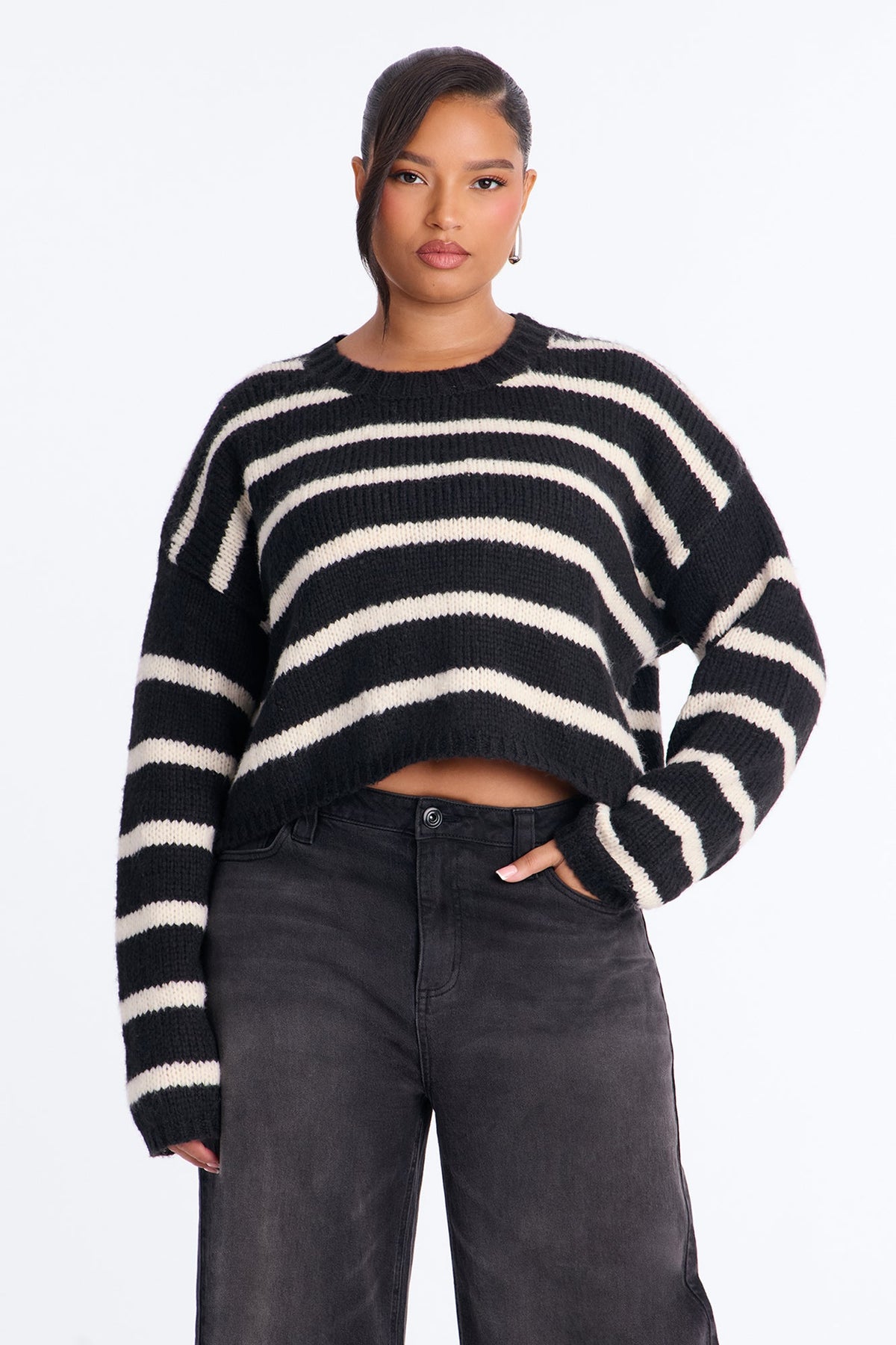 Back To Back Striped Pullover Sweater - Black/combo