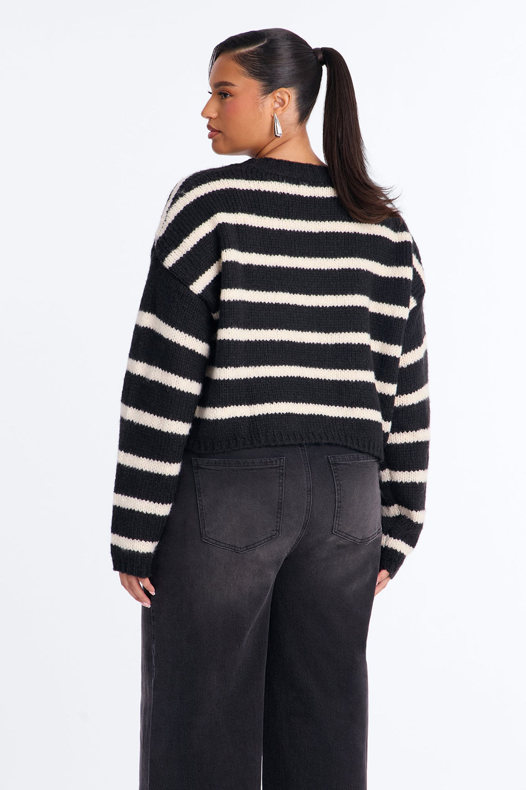 Back To Back Striped Pullover Sweater - Black/combo