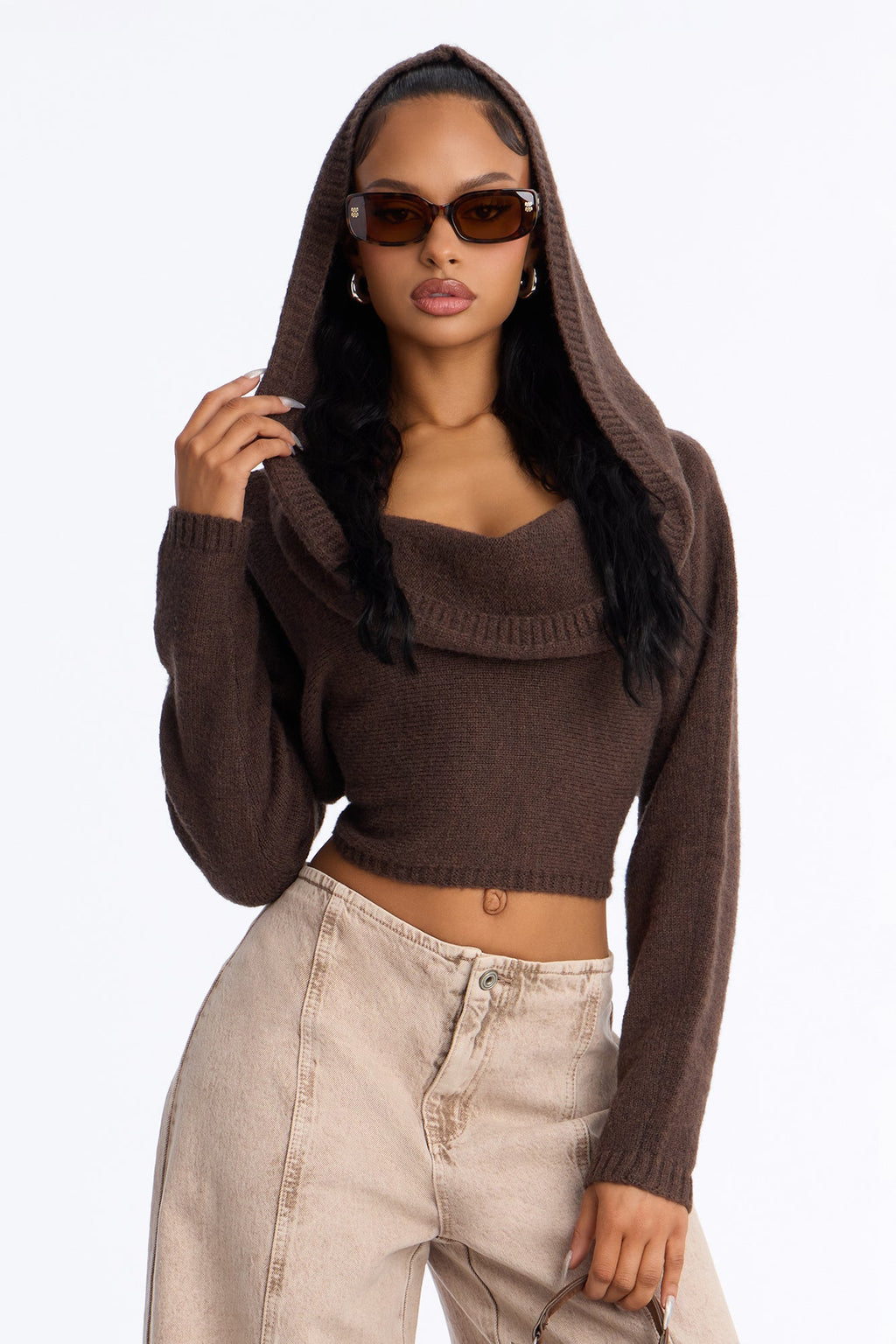 She's That Girl Hooded Pullover Sweater - Brown