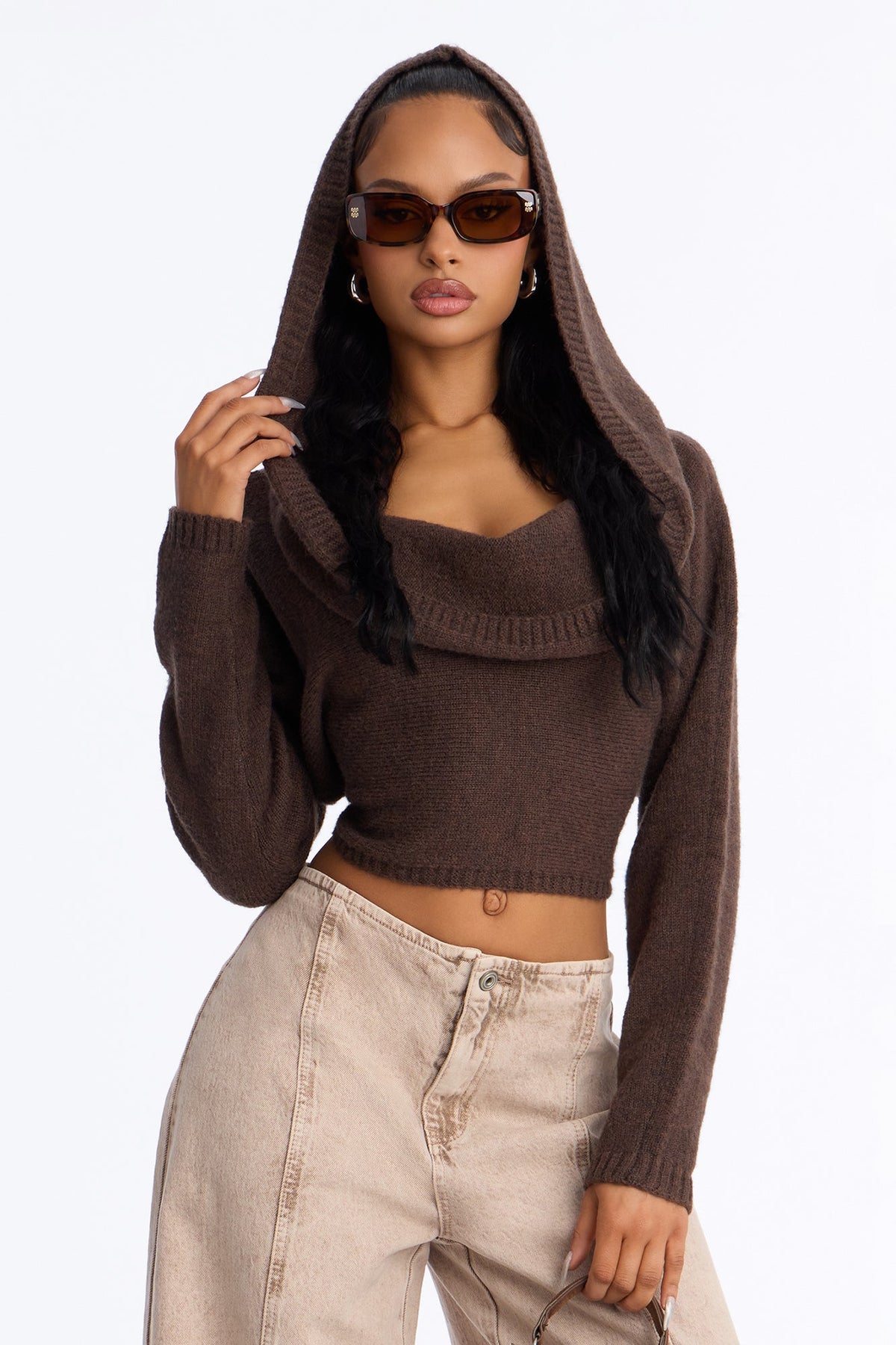 She's That Girl Hooded Pullover Sweater - Brown