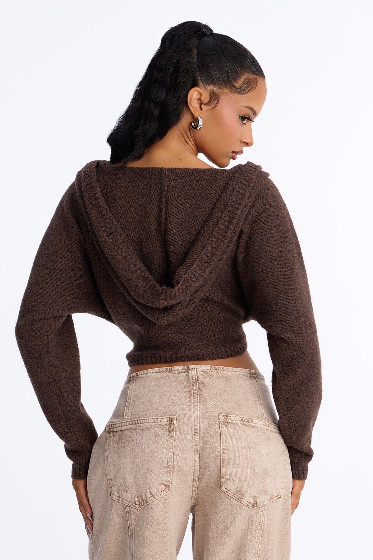 She's That Girl Hooded Pullover Sweater - Brown