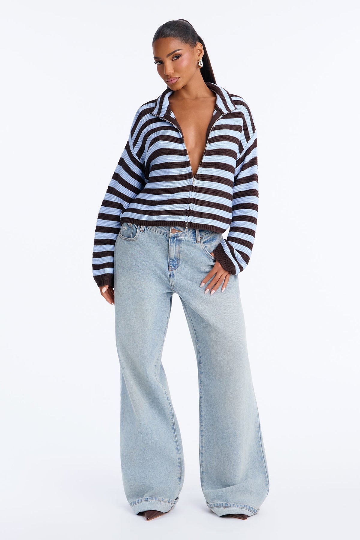 Cold Brew Babe Striped Sweater - Blue/combo