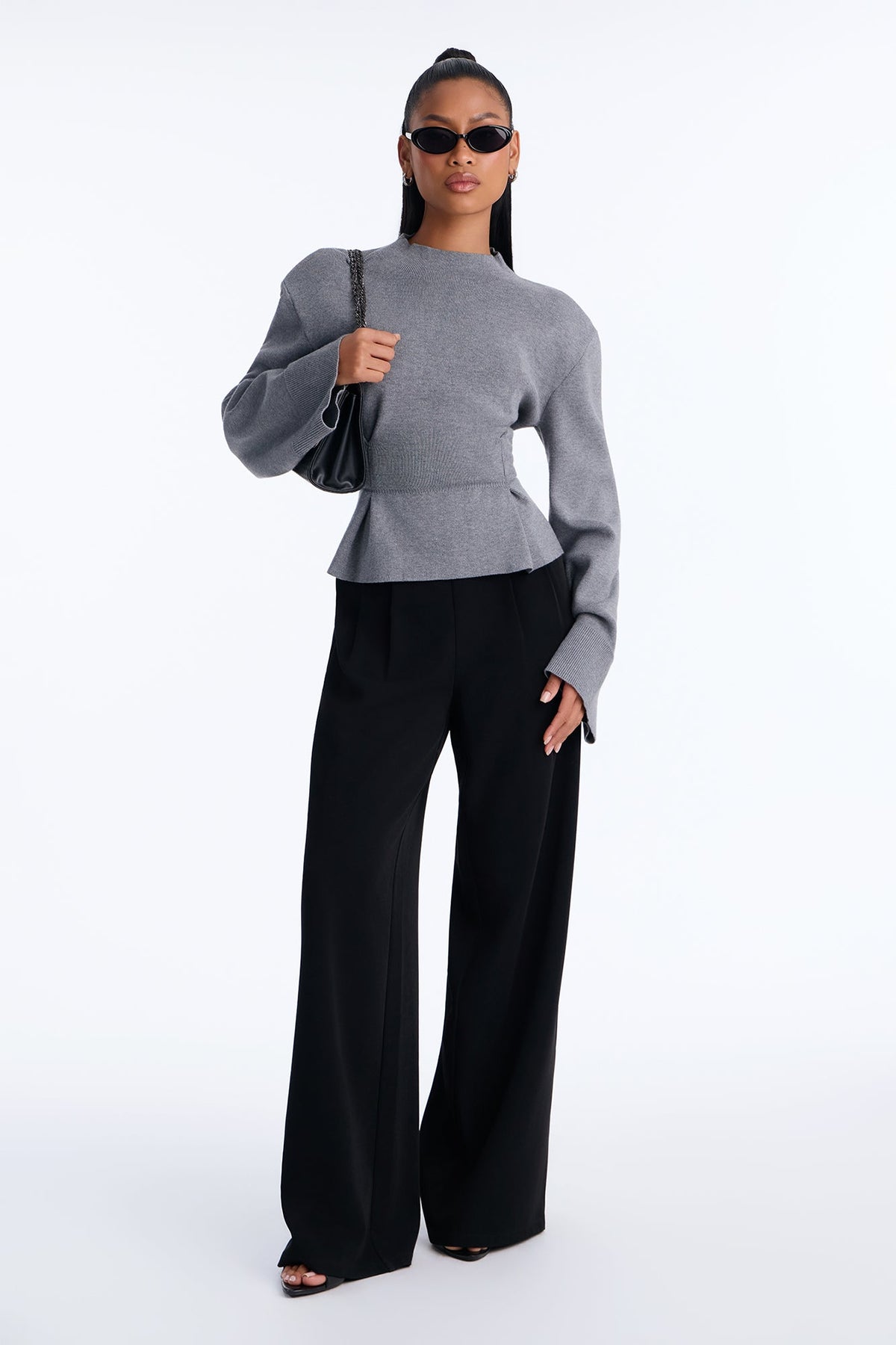 Bold Whispers Peplum Sweater Top - Heather Grey