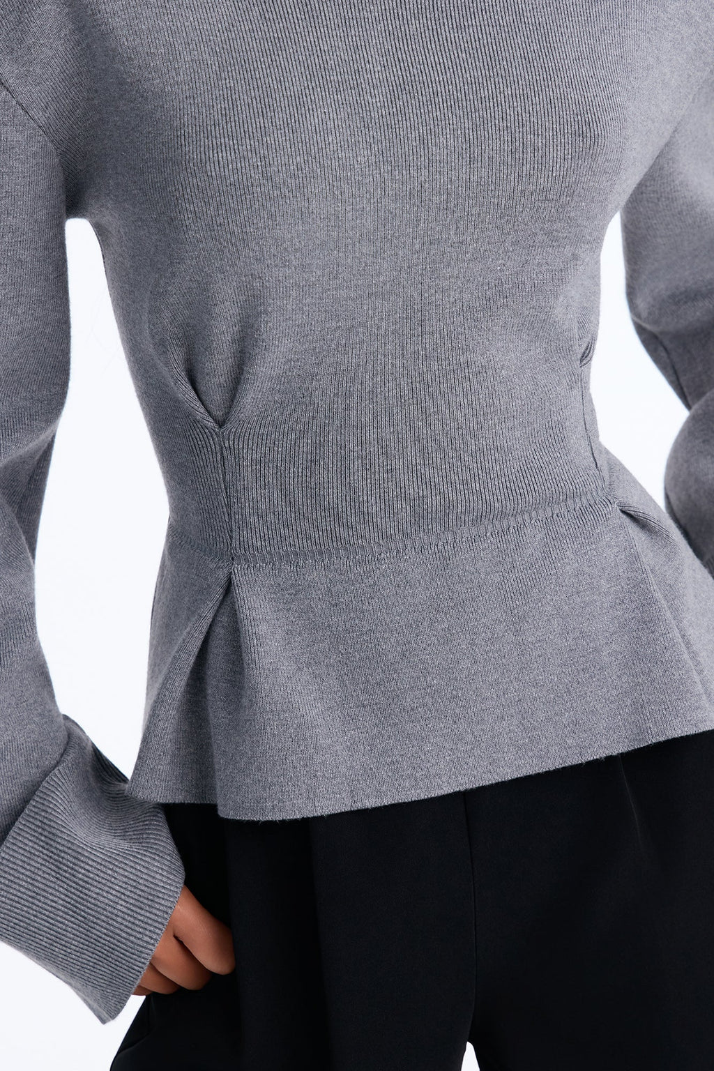 Bold Whispers Peplum Sweater Top - Heather Grey