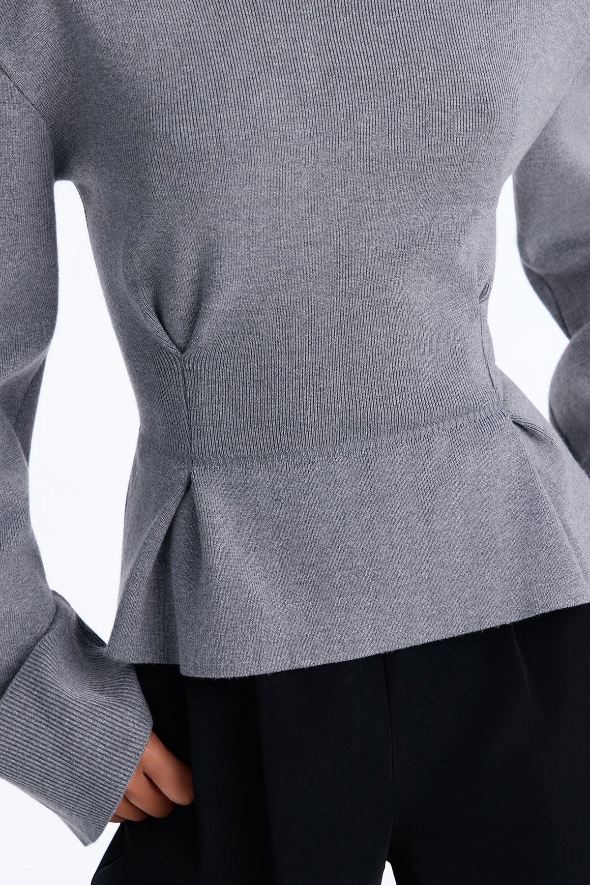 Bold Whispers Peplum Sweater Top - Heather Grey